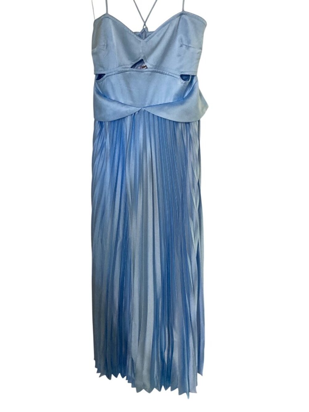 Showpo Shay Maxi Dress Blue Satin Cut Out Top & Pleated Skirt  NWT Size 10 - Picture 3 of 9